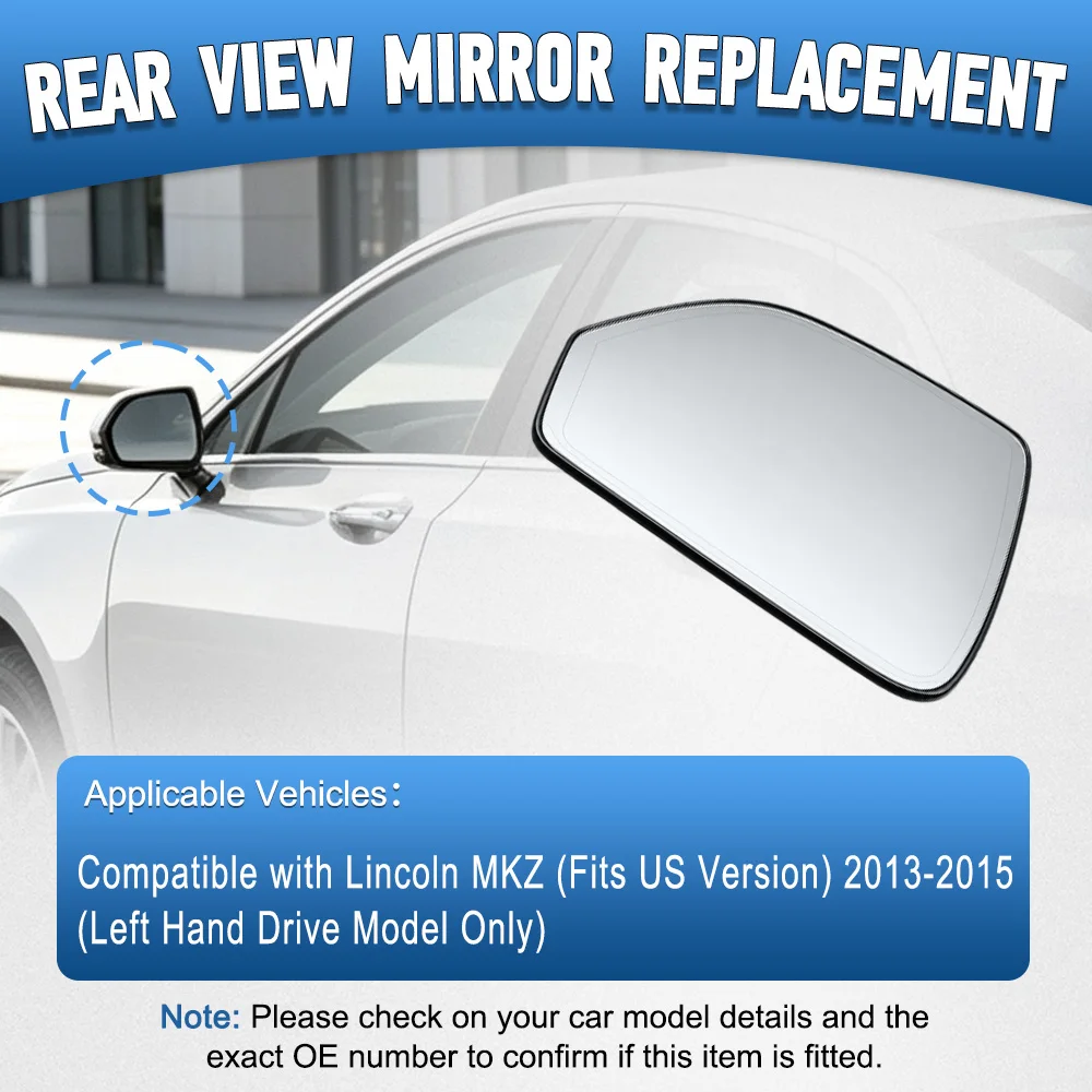 Side Heated Wing Mirror Glass White Rearview Mirror for Lincoln MKZ 2013 2014 2015 US Version Left Hand Drive