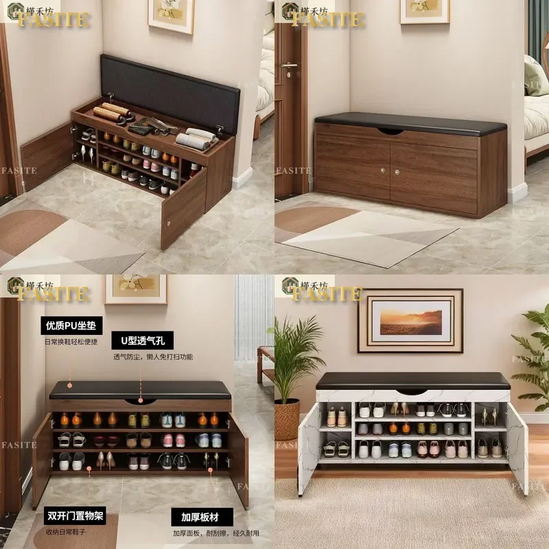 For Home Dormitory Wall Mounted Shoe Rack Integrated Sitting Stool Multi Functional Storage Cabinet Space Saving Entryway