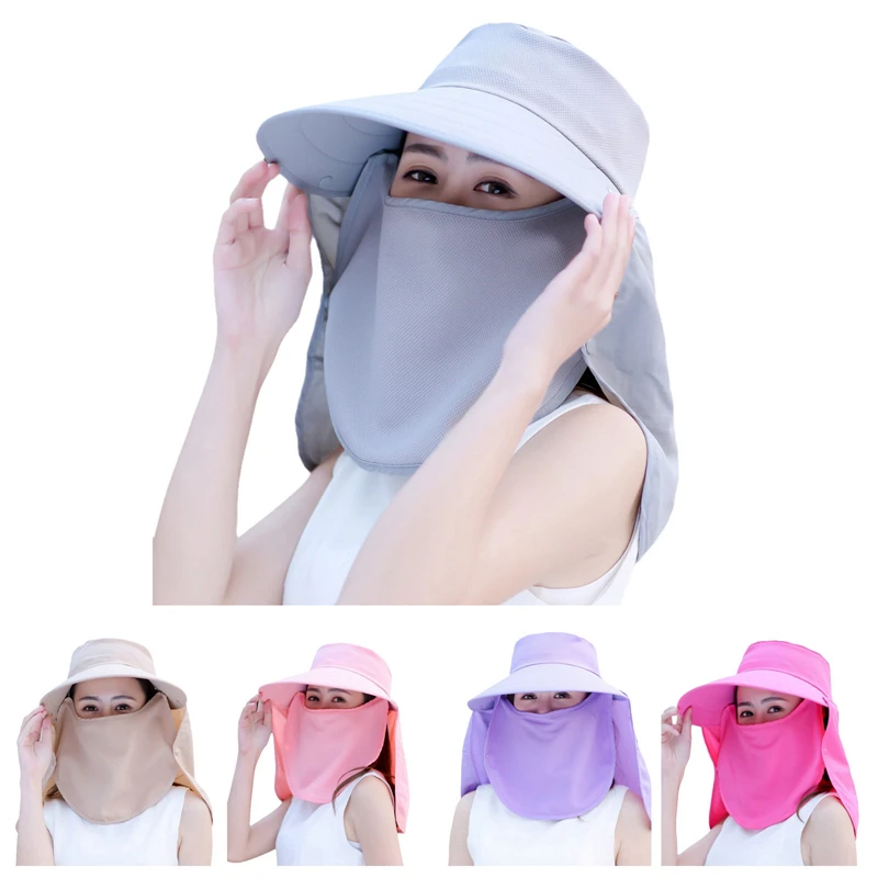 Moda mujer verano conducción al aire libre Anti-UV sombrero para el sol playa protector solar plegable gorras simples de Color sólido cuello cara