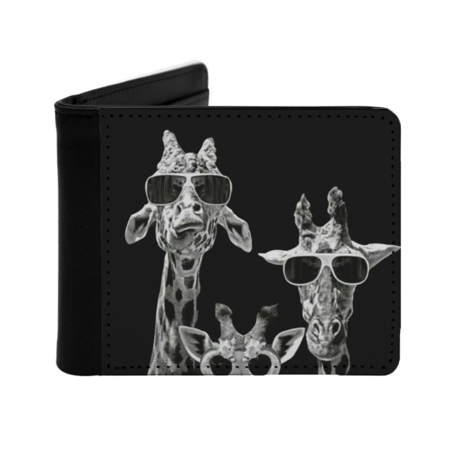 Cool Giraffe Personalized Men's Leather Wallet Credit Card Pouch Purse Funny Giraffe Cool Serious Cute Glasses Animal Long