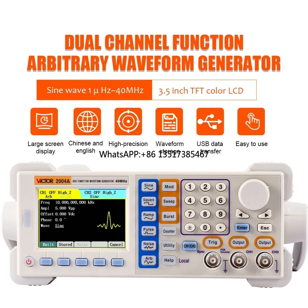 VICTOR 2004A 40 MHz Frequenza DDS Doppio canale 13 bit Risoluzione verticale Forma d'onda arbitraria del rumore con generatore di segnale DC Rf