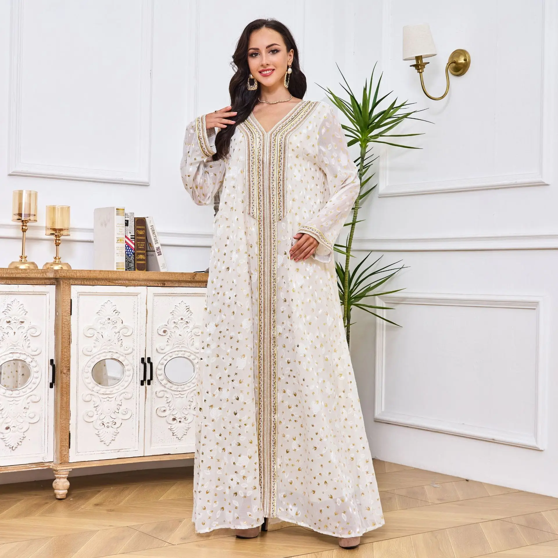 Mt031 Moroccan Muslim Women's Robe New Hot Stamped Slim Fit Dress Long Dress Robe Abaya Ramadan Dubai Luxury Islam Elegant