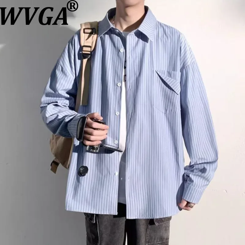 

WVGA 2026 Spring New Men Tide Striped Trendy Long Sleeved Shirts Niche Chic Casual Korean Style Turn-Down Collar Tops Ins W19850
