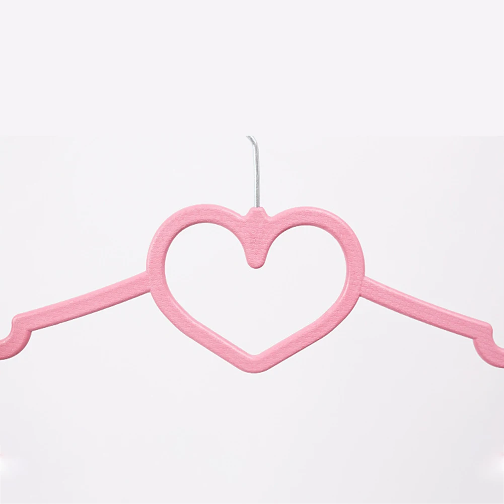 Multifuncional Loving Heart Plastic Hanger para adultos e crianças, carrinho de roupa, cabide, Home Storage Organization, rosa, 10pcs