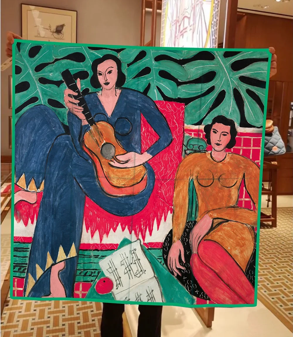 French 90cm Matisse Oil Painting Music Fashion Shawl Large Square Scarf Headscarf Scarf Decorative Painting Wholesale