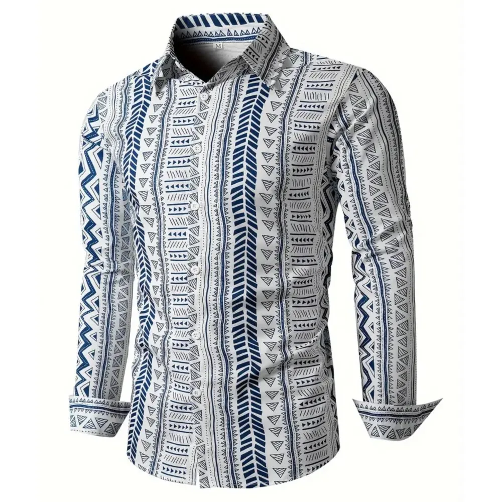 

Винтажная простая рубашка с длинными рукавами с 3D принтом пейсли, мужской топ с воротником на пуговицах, весенне-осенняя удобная крутая одежда