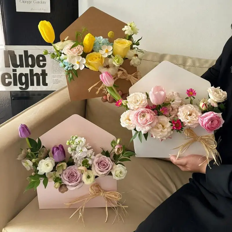 5Pcs Creative Envelope Flower Boxes Hand-folded Flowers Gift Bag Florist Bouquet Packaging Materials DIY Wedding Party Supplies