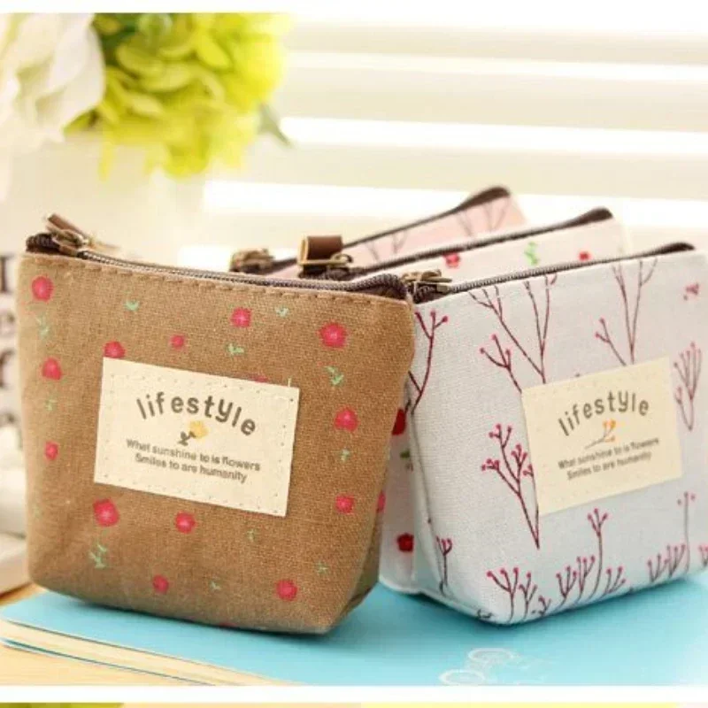 Fashion Flower Pattern Coin Purses Small Fresh Canvas Coin Wallet Lady Girls Earphone Coin Key Money Storage Bag Zipper Pouch