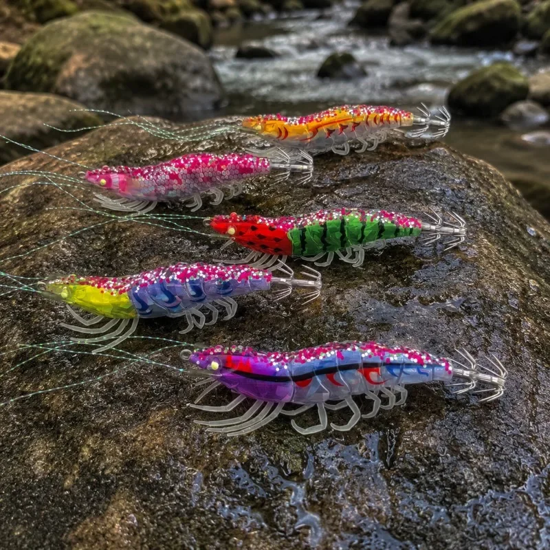 5pcs Squid Jig Lure Set Egi Flying Squid Bait Real Wooden Shrimp Laser Rattle Horizontal Jig for Saltwater Night Fishing Tackle - Detail Angle #04