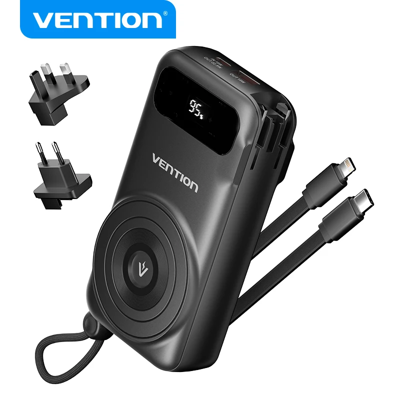 vention-magnetic-power-bank-10000mah-auxiliary-battery-with-built-in-l-c-cables-with-ac-plug-wireless-fast-charger-for-iphones
