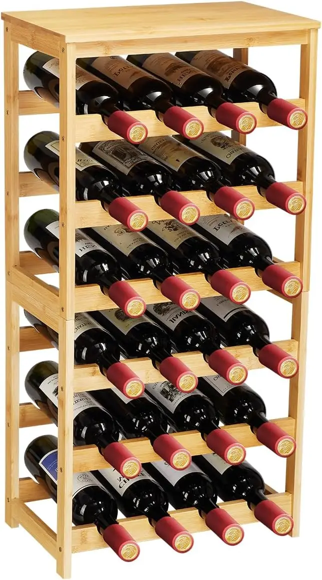 

6-Tier Bamboo Wine Rack with Table Top, Freestanding Floor Storage for 24 Bottles in Kitchen Bar Living Room