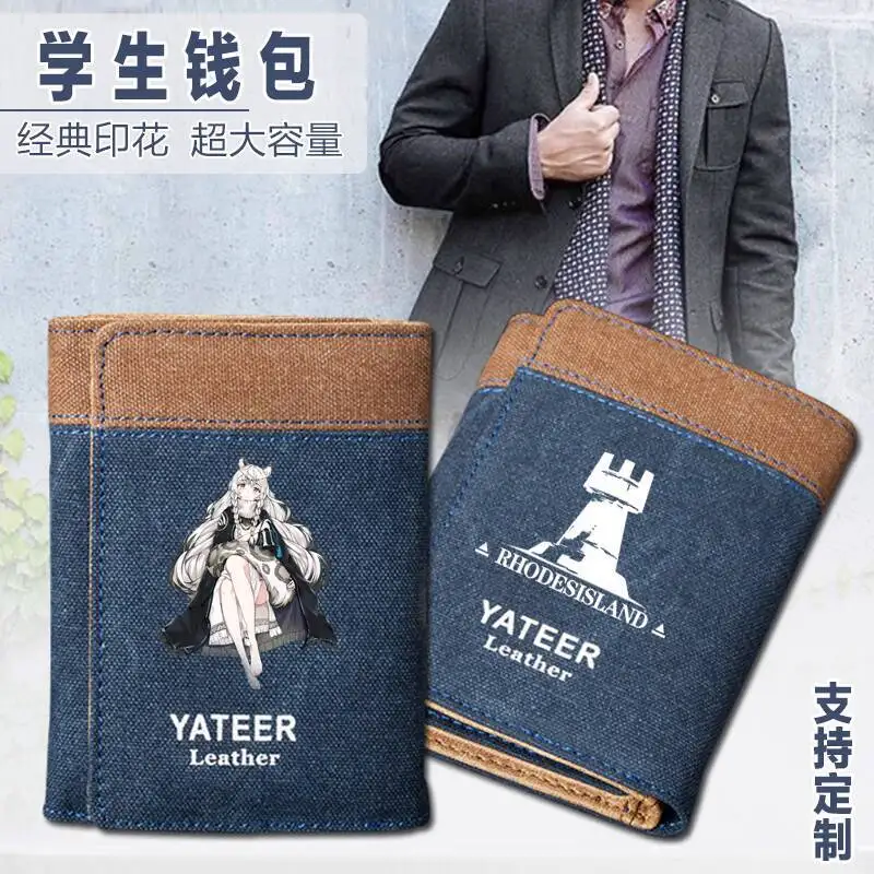 Arknights Anime Men's Short Denim Canvas Thin Japanese And Korean Youth Wallet Multi-Card Slot Student Ani