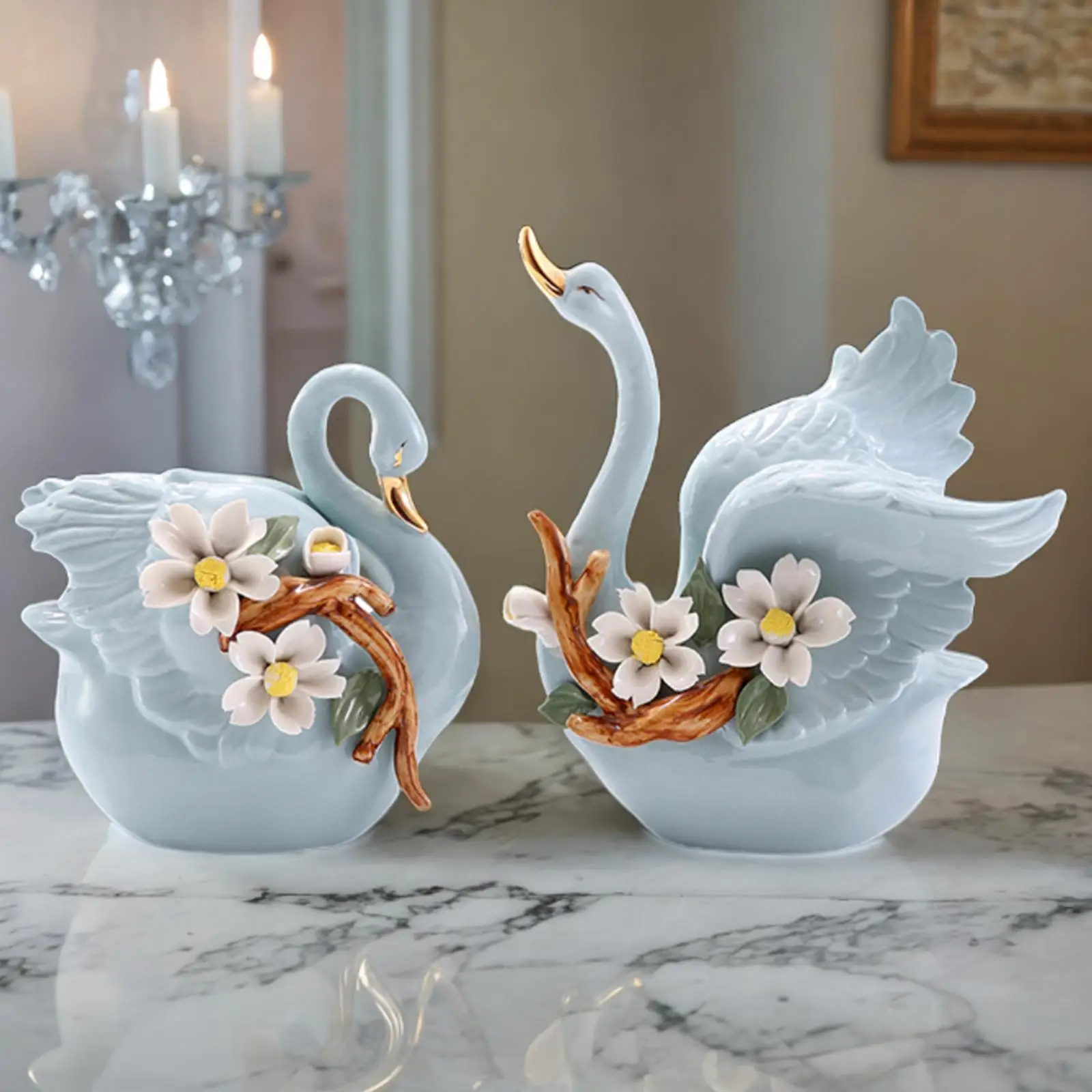 2Pcs Swan Statues Modern Home Decoration Swan Sculptures for Valentine's Day Birthdays Anniversary Housewarming Parties Weddings