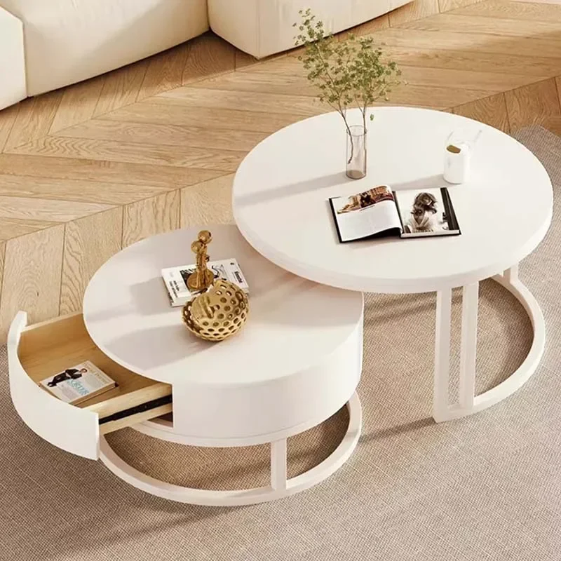 Light Luxury Japanese Coffee Tables White Round Side Table Drawer Coffee Table Cheap Storage Unique Art Moveis Office Furniture