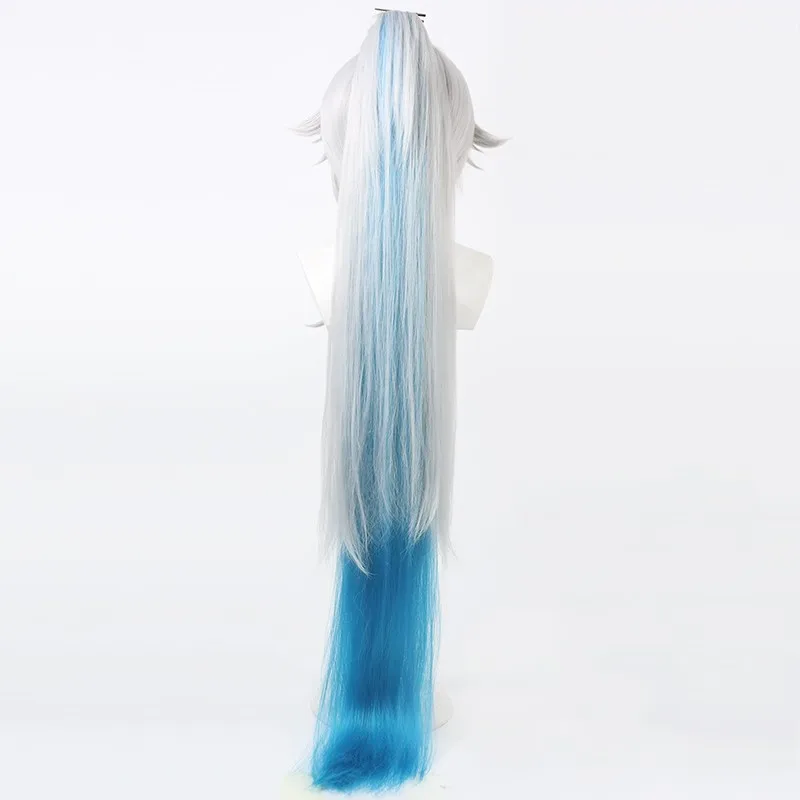 혼카이: 스타 레일 페이샤오 코스프레 가발 실버 화이트 그라데이션 포니테일 두피 할로윈 선물