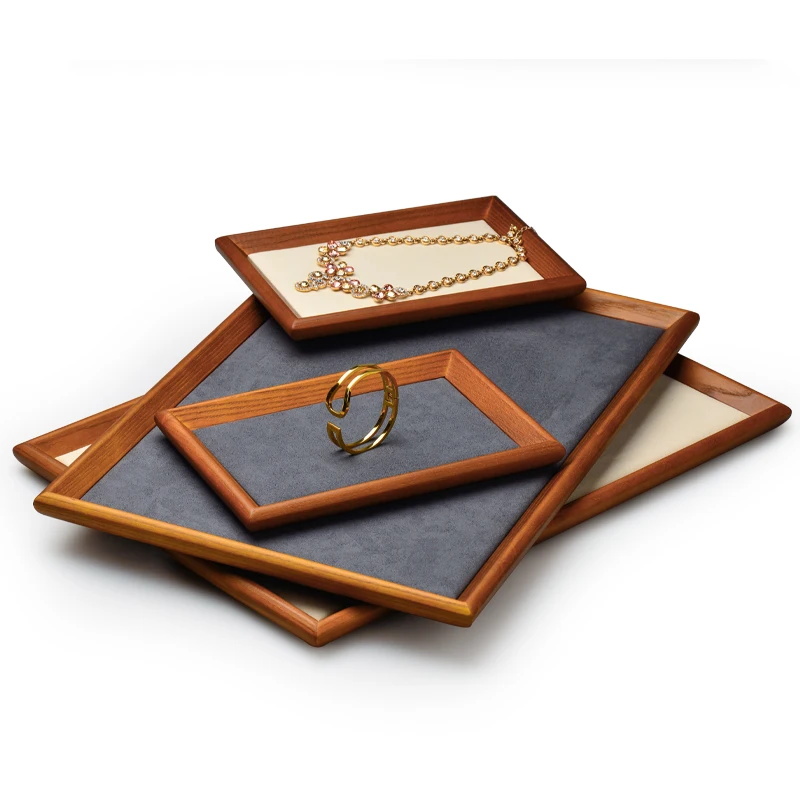 Oirlv Wooden Jewelry Display Tray 3 Sizes Stackable Jewelry Tray Display Necklace Ring Earring Bracelet Watch Wood Jewelry Trays