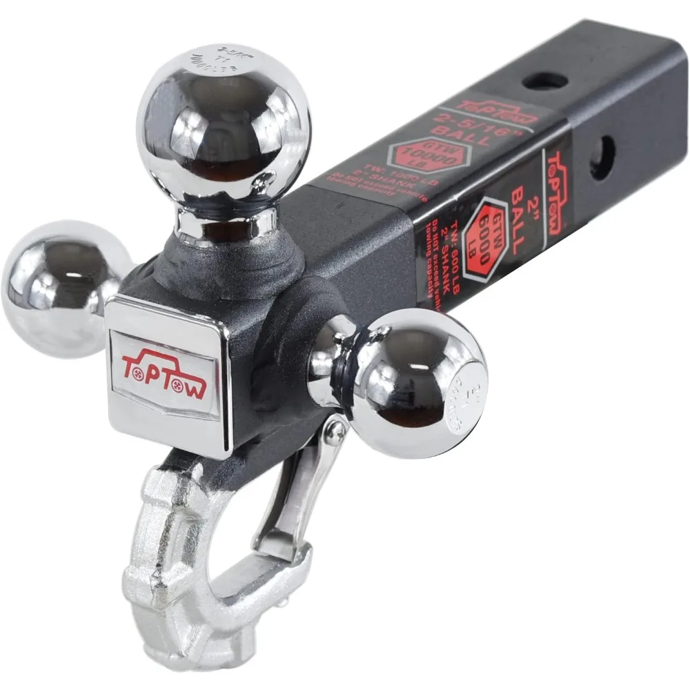 

Tri-Ball Trailer Hitch Mount with Tow Hook, Chrome Balls for 2-Inch Receiver