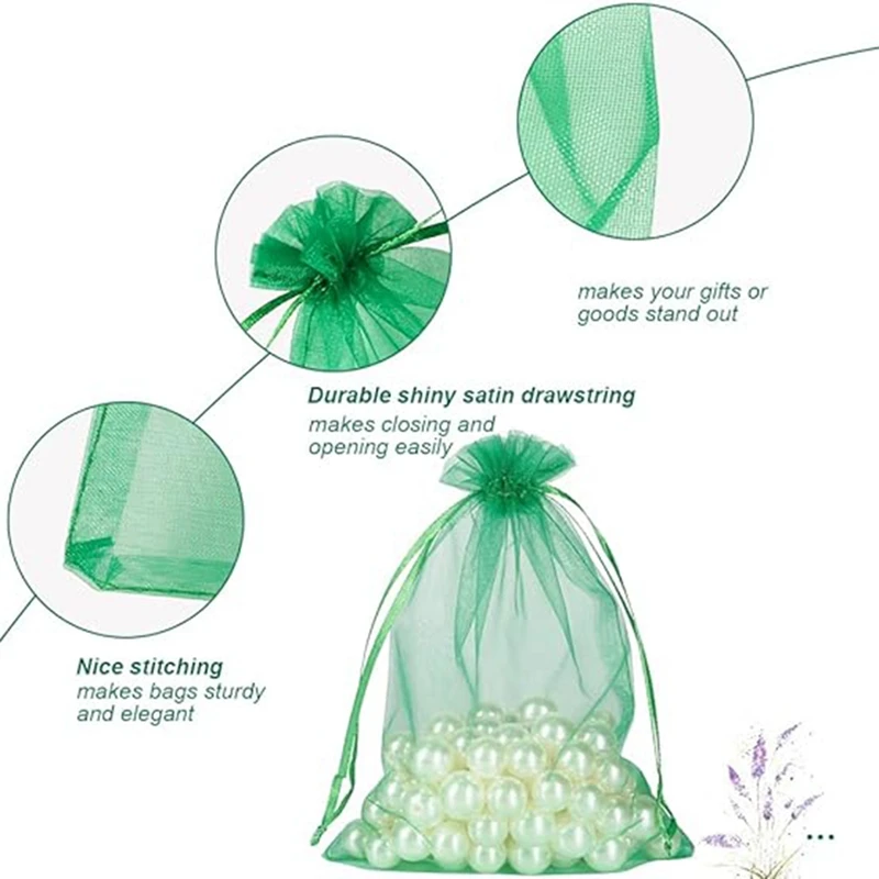 100 Pieces Of Pearl Yarn Bags, Organza Bags, Drawstring Display Bags, Christmas Candy Gift Bags, Green 15 X 20Cm