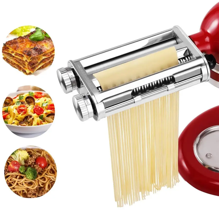 

Pasta Maker Attachment for KitchenAid Stand Mixers,Sturdy 3 in 1 Set Included Pasta Sheet Roller, Spaghetti and Fettuccine Cutt