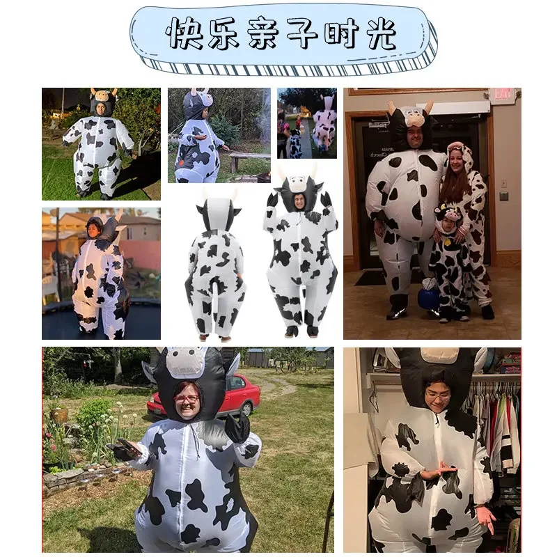 Cute Inflatable Cow Costume Blowing Up Costume Performance Props Full Body Wear-on Costumes Easter Theme Farm Party Costumes