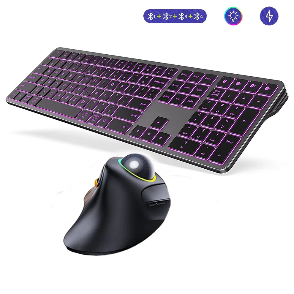 

JOMAA Bluetooth Wireless Keyboard and Mouse Kit For Computer With RGB Rechargeable Keyboard&Trackball Mouse For Windows Laptop