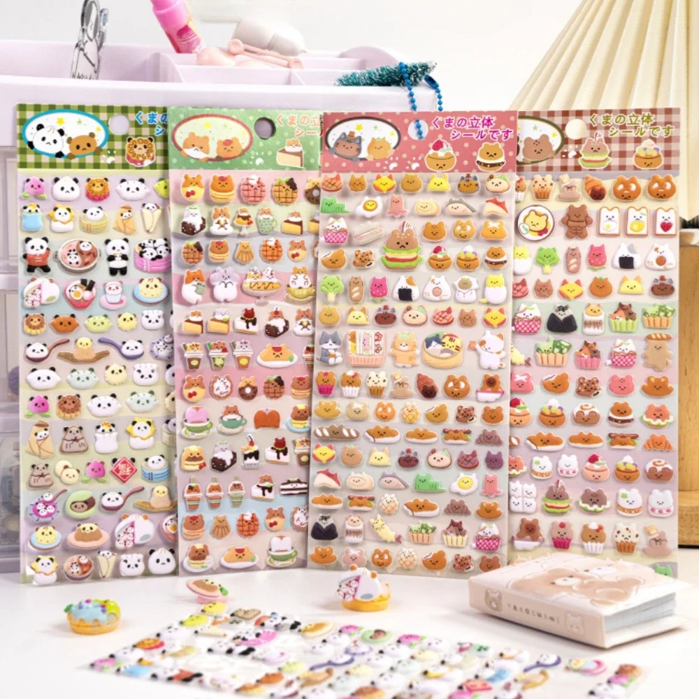 4 stks/partij Schattige Beren Dessert Voedsel 3D Puffy Stickers Sticker DIY Dagboek Briefpapier Sticker Gift School Kantoorbenodigdheden