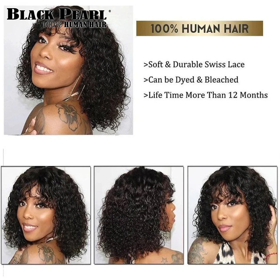 Black Pearl Curly Wigs Perruques Cheveux Humains Fringe Wig Jerry Curly Wig With Bangs Human Hair Short Pixie Cut Wigs Human Hai