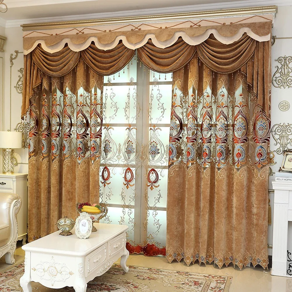 

European-Style Chenille Embroidered High Shading Light Blackout Curtains for Living Room Bedroom Curtains Luxury Home Decor