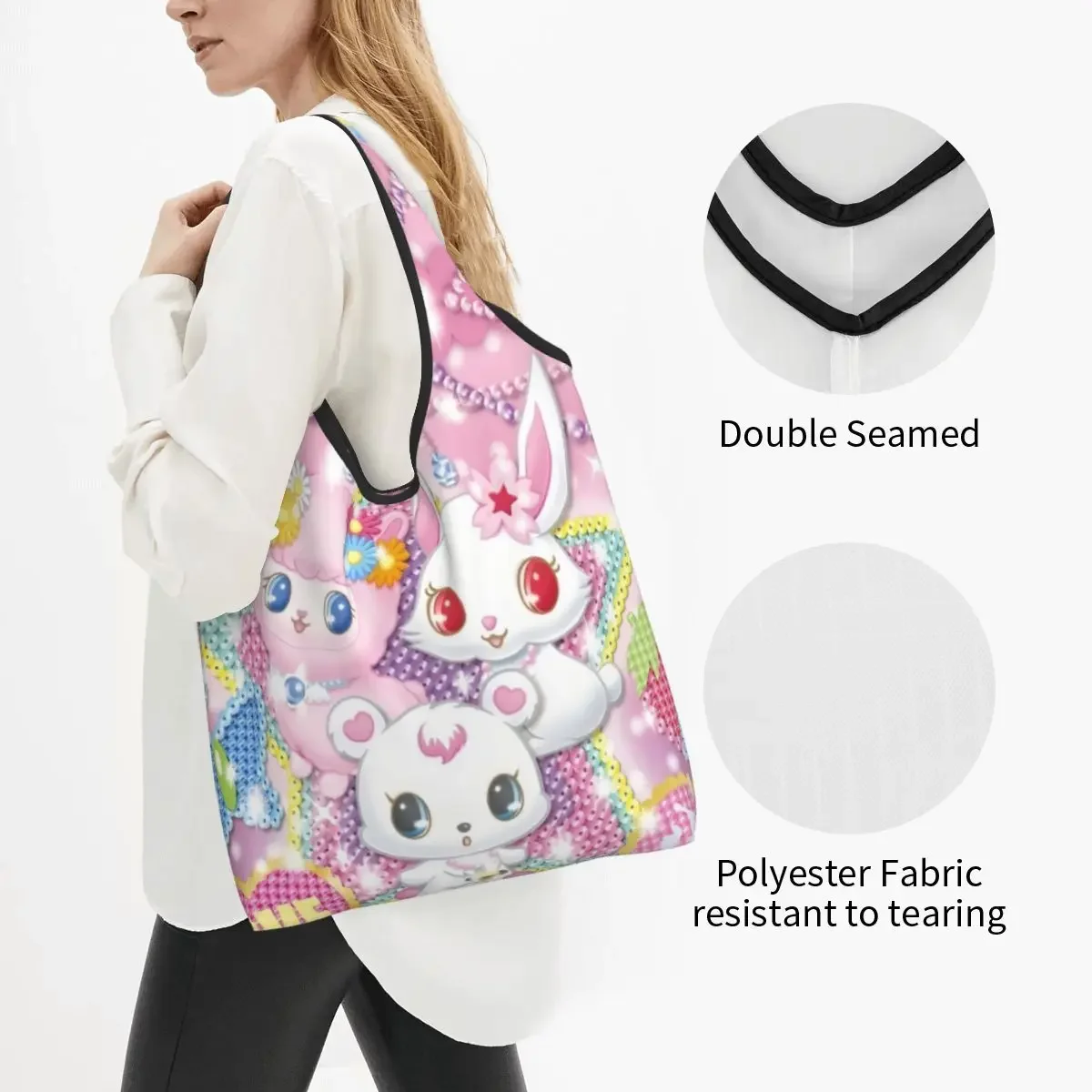 Custom Cartoon Jewelpet Sanrio Japanese Anime Groceries Tote Shopping Bag Women Funny Shopper Shoulder Bag Handbags