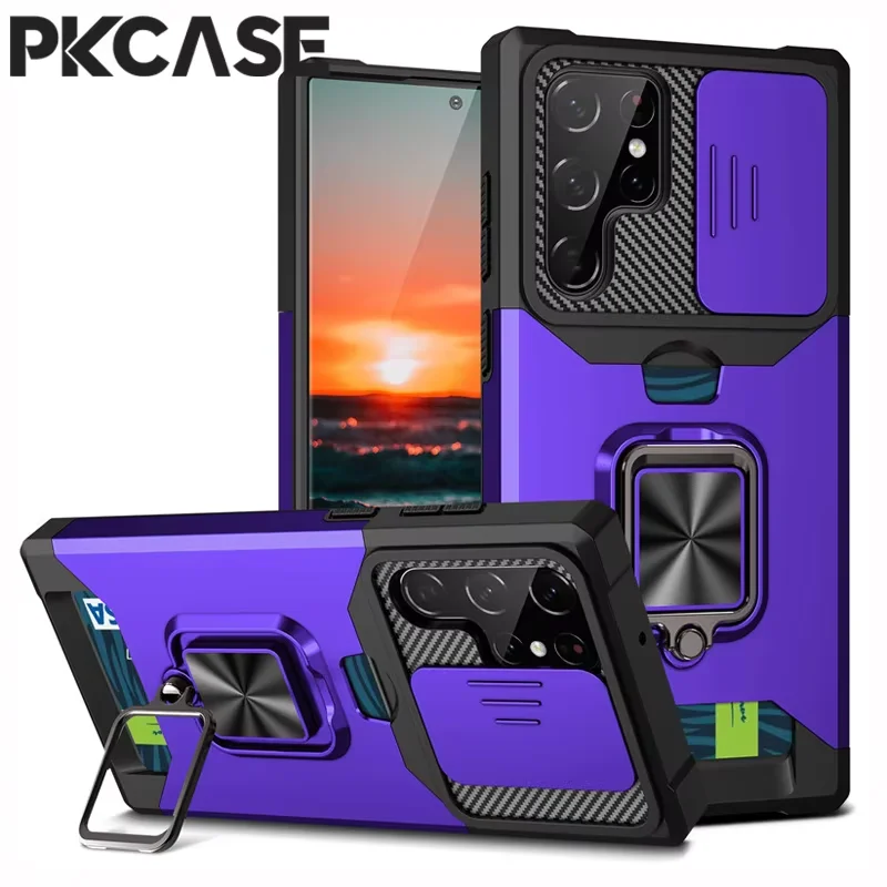 

PKCASE Card Slot Bracket Case For Samsung S25 Edge S24 S23 Plus FE Note 20 Ultra Cover For Galaxy A17 A07 A56 A36 A26 A16 A06
