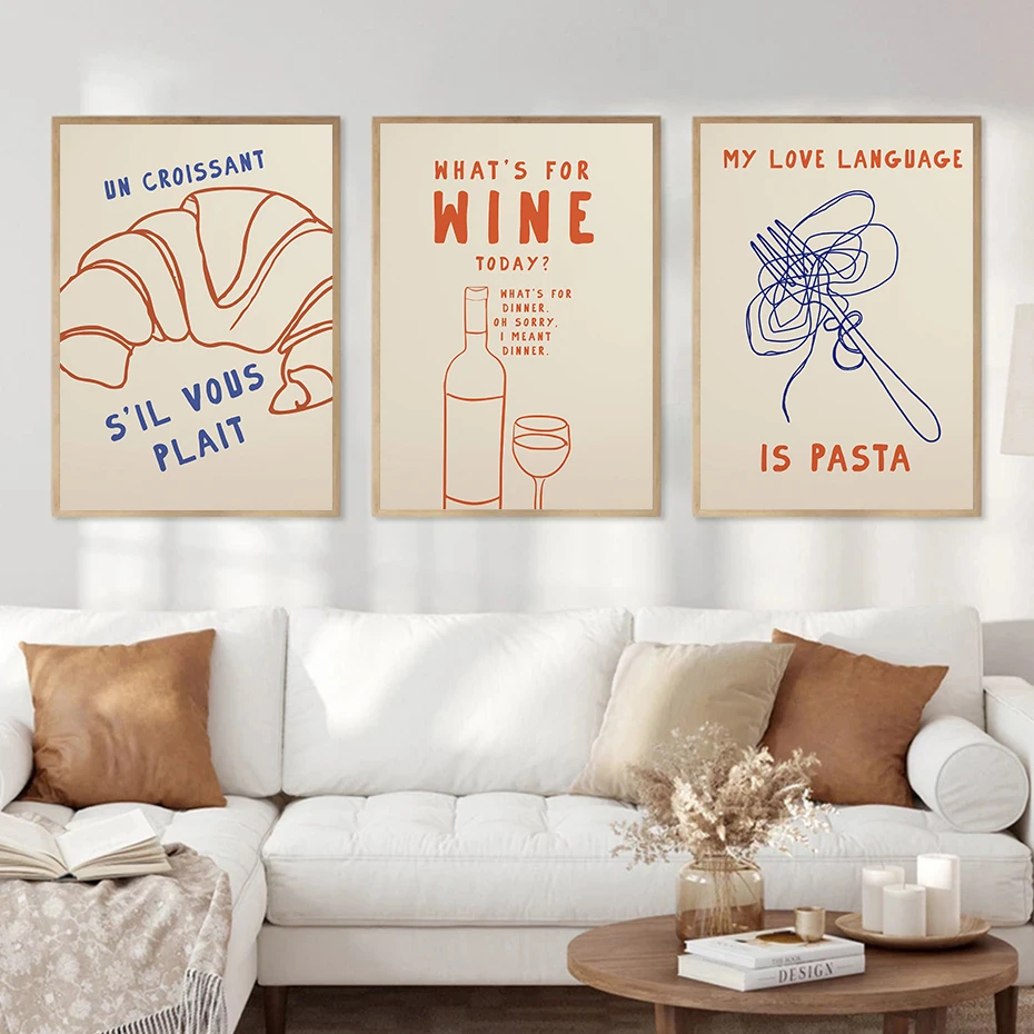 1pc frameless Canvas Painting Cin Cin Cheers Cocktail Black Cat with Martini Poster Lobster  Crab Croissant Pasta Canvas Paintin