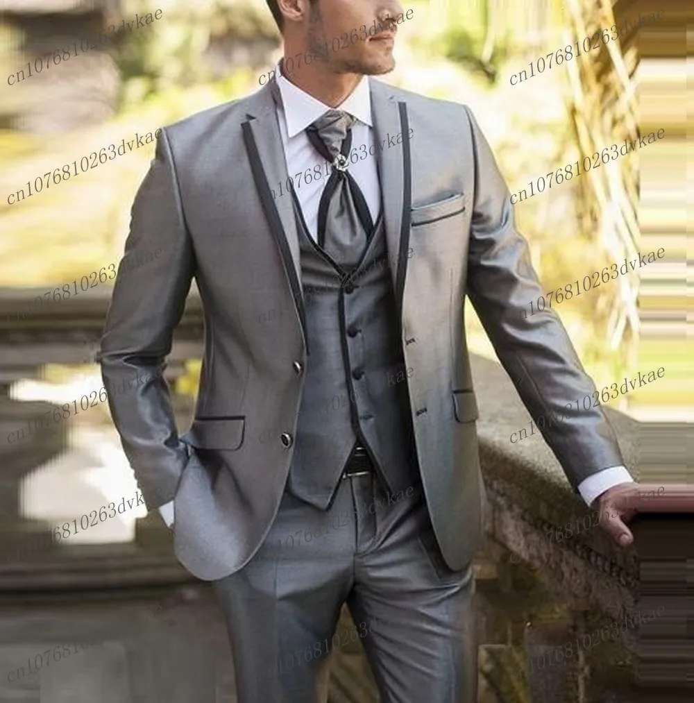 

Серый и черный мужской костюм для свадьбы, вечеринки, торжественных мероприятий, жениха, свидетеля, выпускного, деловых встреч, мужской смокинг, комплект из 3 предметов: пиджак, жилет, брюки