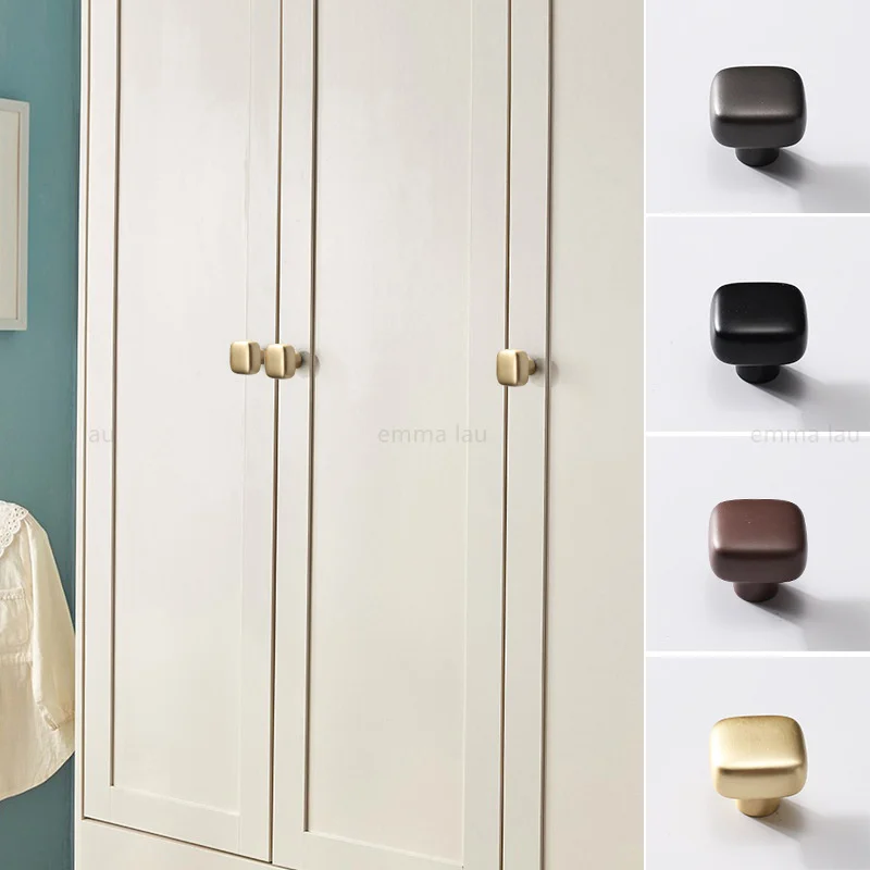 Manija de puerta de gabinete cuadrada sólida, manijas de armario de ladrillo de bronce, perilla de cajón, armario de cocina, tirador de armario de zapatos para muebles