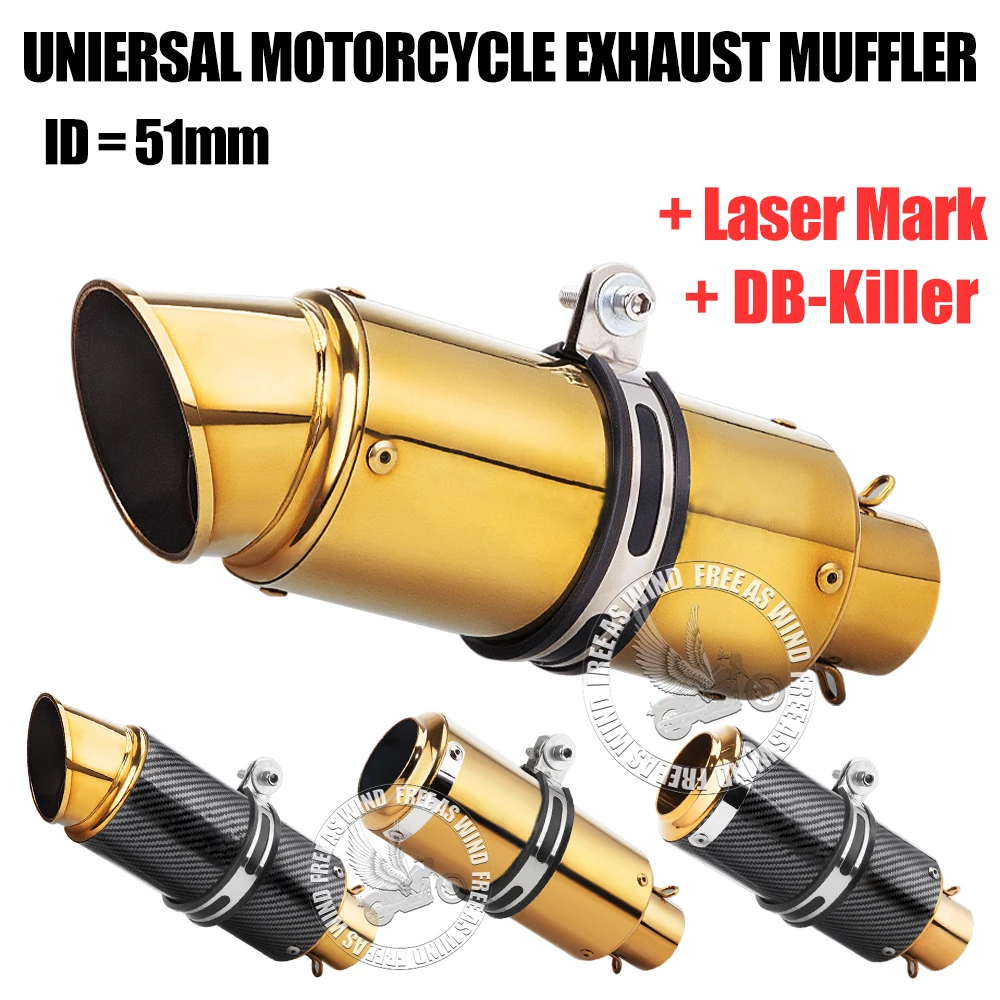 Golden 51mm Universal Motorcycle Exhaust Muffler Escape for Kawasaki Yamaha Honda Suzuki ETC Motorcycle sc Exhaust Modified Part