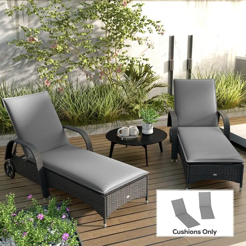 Outsunny Foldable Chaise Lounge Cushion Set of 2, Outdoor Lounge Chair Cushion Set, UPF50+ 200gsm Fabric, 76" x 23", Gray view 2