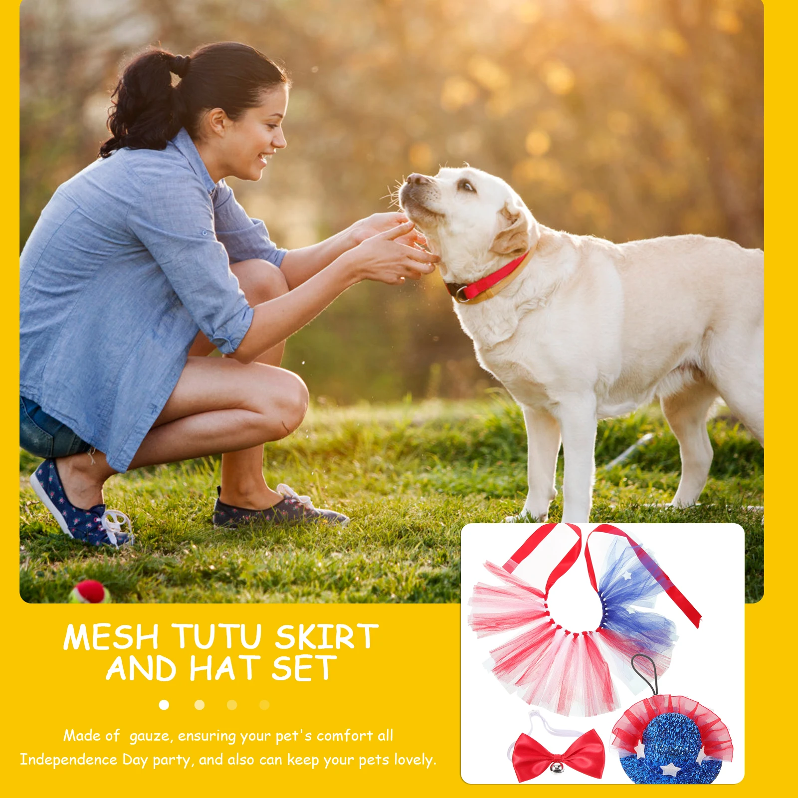 

Pet Tutu Skirt Set American Flag Costume for Cats Dogs Independence Day Yarn Patriotic Outfit Small Dog Clothes Lightweight