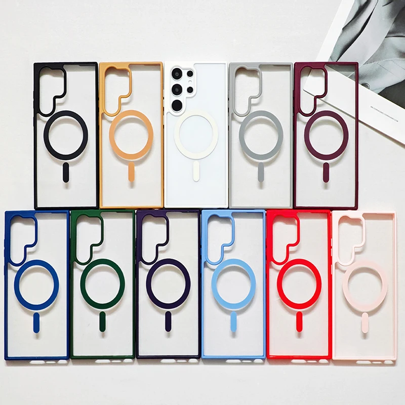 حافظة شفافة مغناطيسية للشحن اللاسلكي Magsafe لهاتف سامسونج جالاكسي S25 S24 Plus Ultra S24 FE S23 S22 غطاء أكريليك رفيع للغاية #1