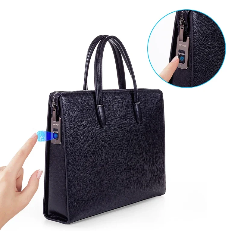 Lock Lawyer Anti Theft Briefcase Laptop Business Bag Cow Leather Computer Smart Fingerprint System Men Briefcase