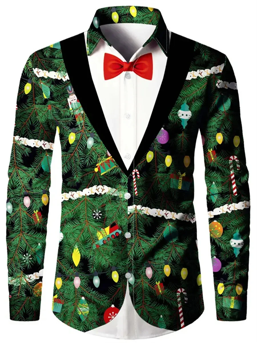 2024 New Fashionable Suit Shirt Christmas Men Muscle Christmas Tree Funny HD Pattern Soft And Comfortable Men's Large Size