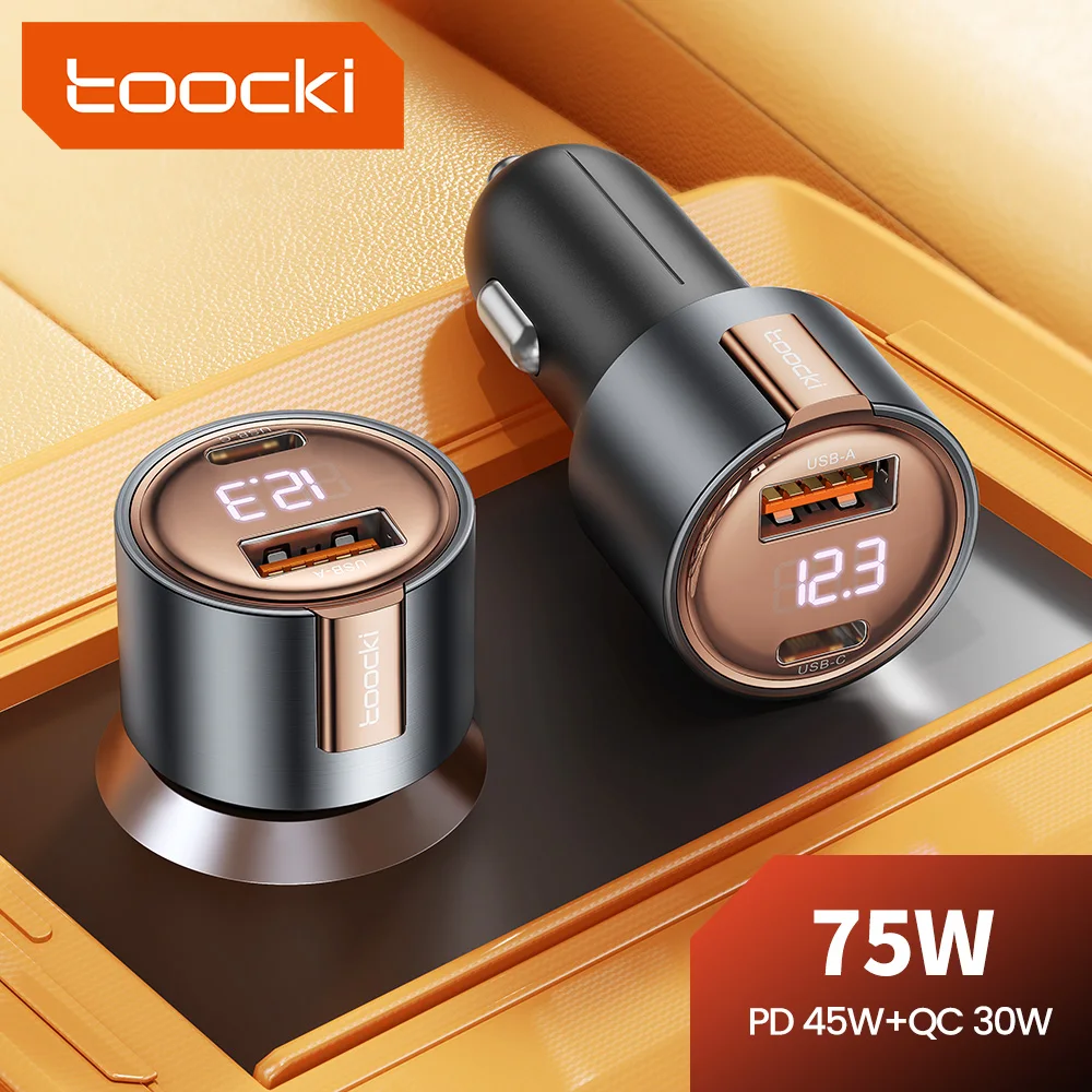 Toocki 75W Digital Display USB C Car Charger PPS 45W PD Fast Charging for iPhone 15 14 13 12 Pro Max Samsung S23 S22 Xiaomi