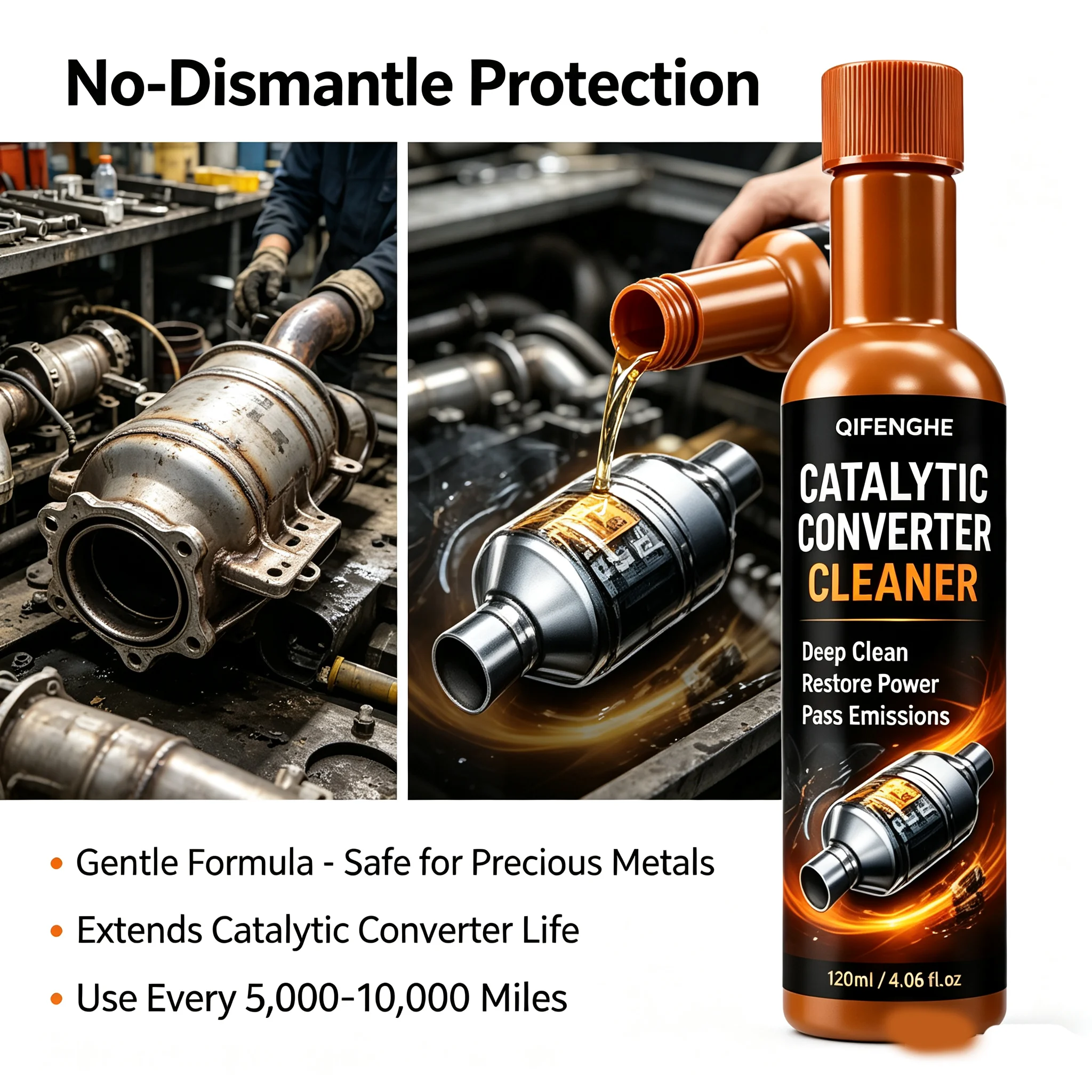 120ml Catalytic Converter Cleaner: removes deposits, restores flow, improves MPG, extends life.