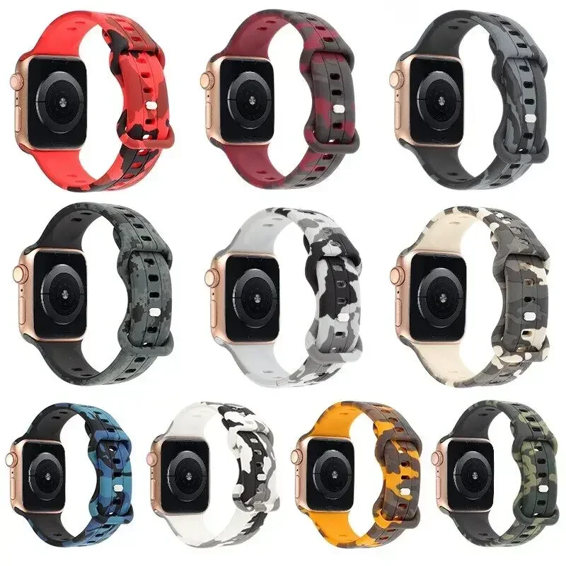 For Apple Watch Band Ultra 10 9 8 SE 7 6 5 Silicone Strap iWatch 49 40 46 45 41 42 38mm Camouflage pattern Wristband Bracelet