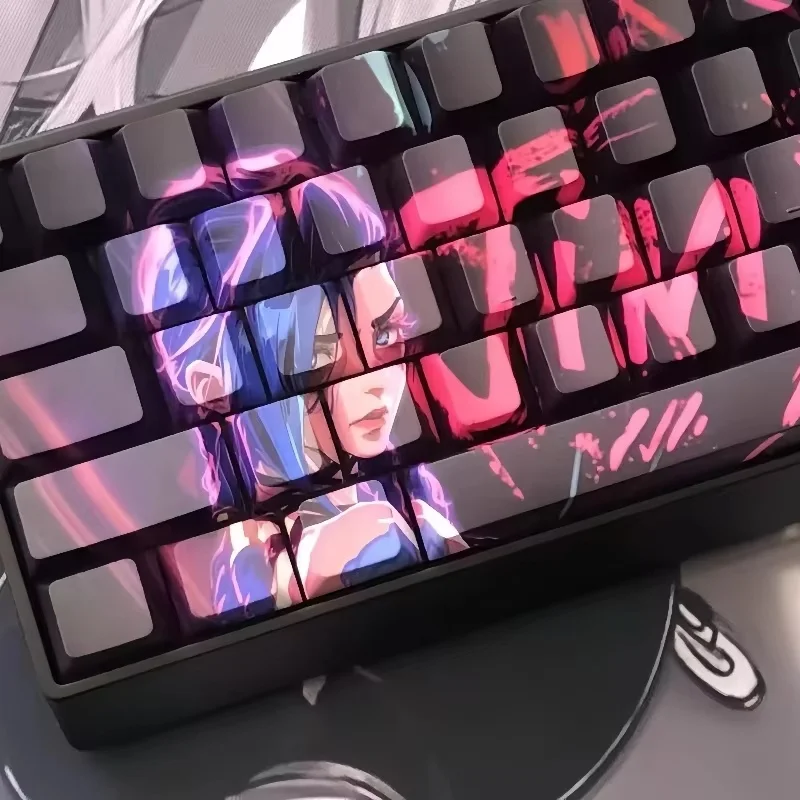 Jinx Theme Keycaps 130 Keys Side Engraved Translucent Pbt Material Thermal Sublimation Process Mechanical Keyboard Mouse Keycaps