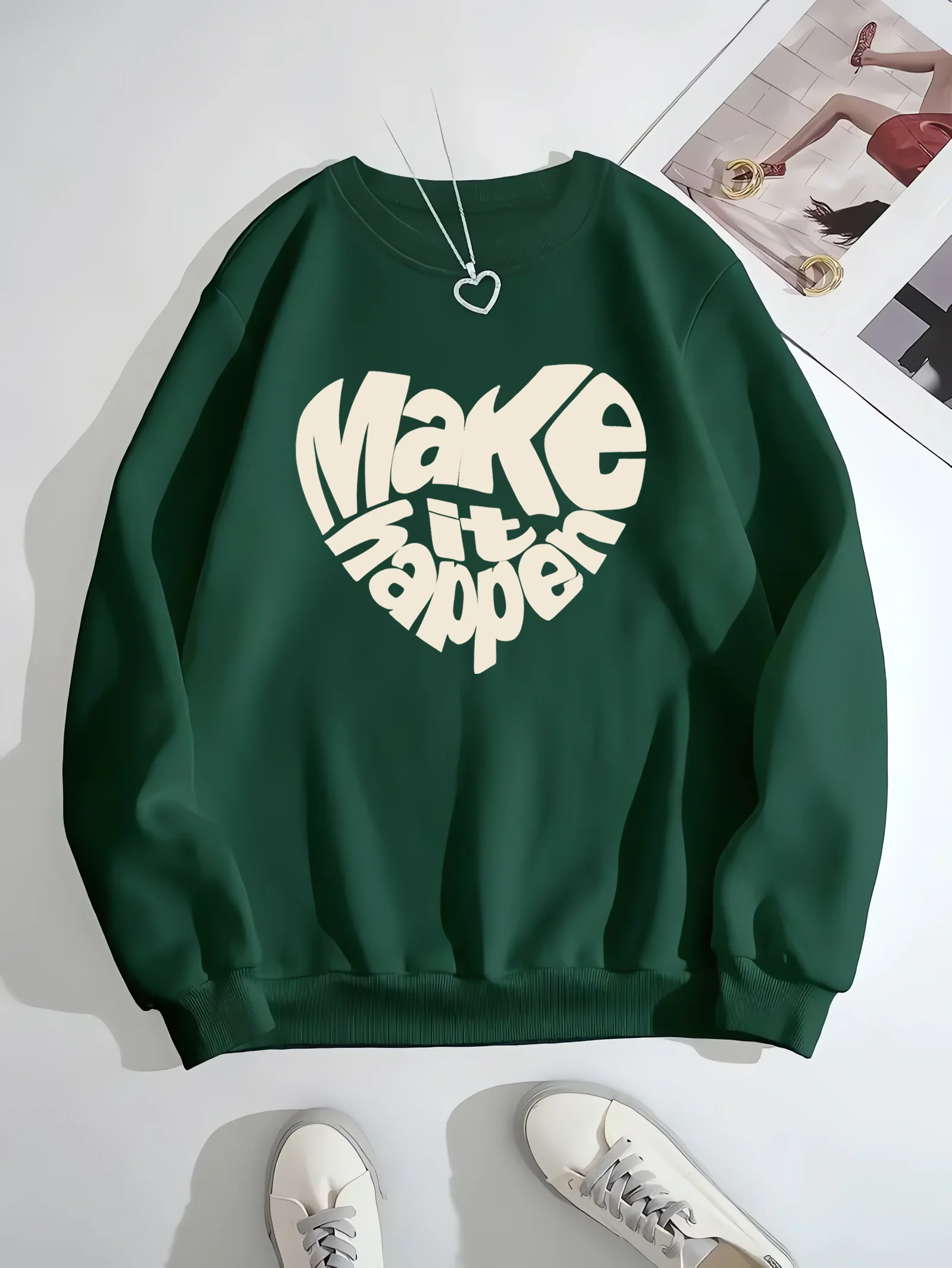 

Fashionable and trendy, women's round neck printed hoodie, women's autumn and winter casual clothing, loose and comfortable