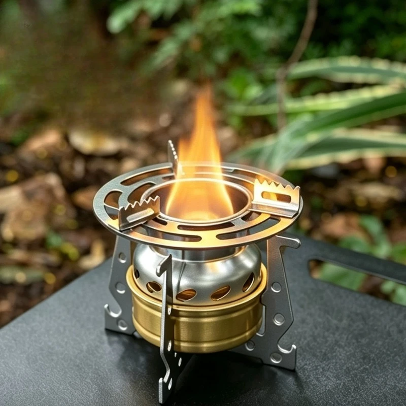 Portable Camping Alcohol Stove Set, Concentrated Flame Burner with Foldable Support Stand for Outdoor Backpacking Hiking Picnic