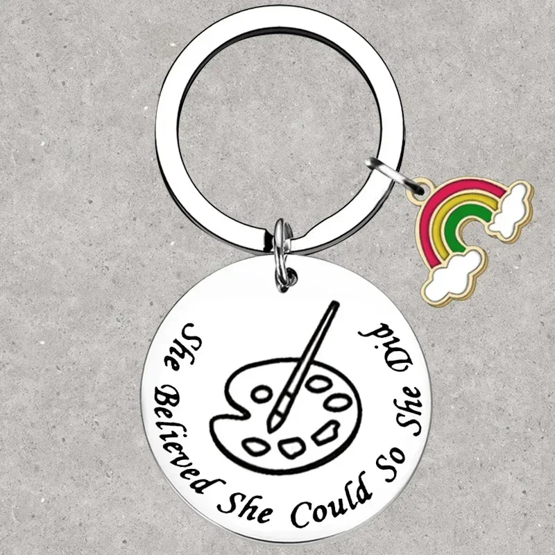 Hot Artist Paint Gift Keychain Art Gift She Believed She Could Key Rings Inspirational Birthday Gift for Friends daughter son