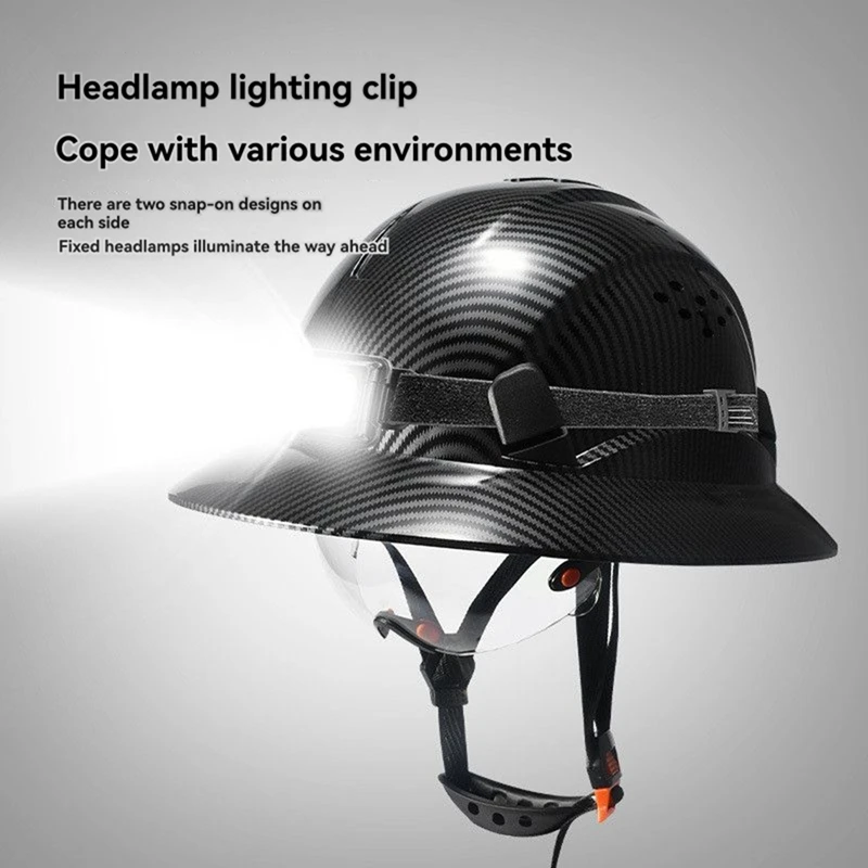 Super Sale CE Carbon Fiber Full Brim Safety Cap with Goggles Anti-Collision Construction Engineer Breathable Work Cap White
