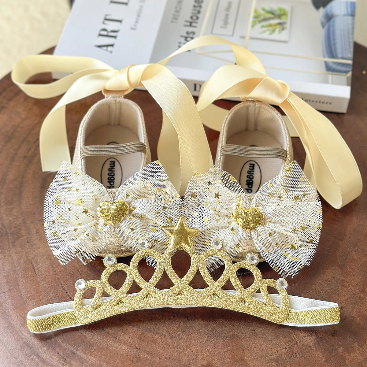 2pcs/Set Newborn Baby Shoes Baby Boy Girl Shoes Girl Classic Bowknot Rubber Sole Anti-slip PU Dress Shoes First Walker Toddler C