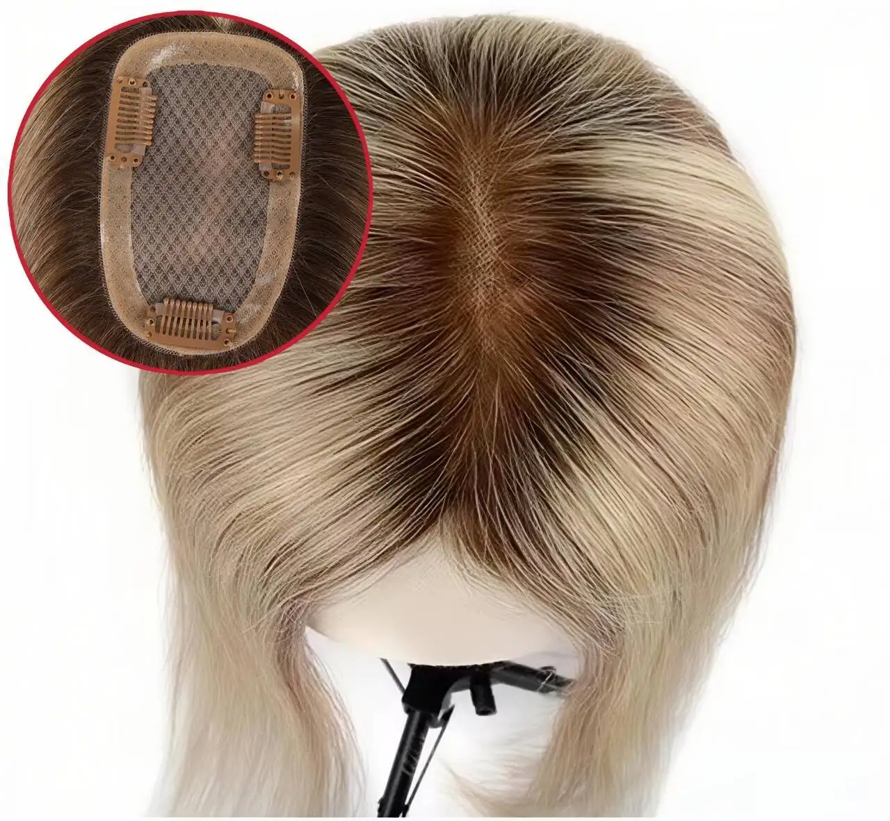 

Hair Topper for Thinning Women Mono Base with PU Around with 3 Clips Topper Remy Human Hair Toppers Hair Piece Natural Looking