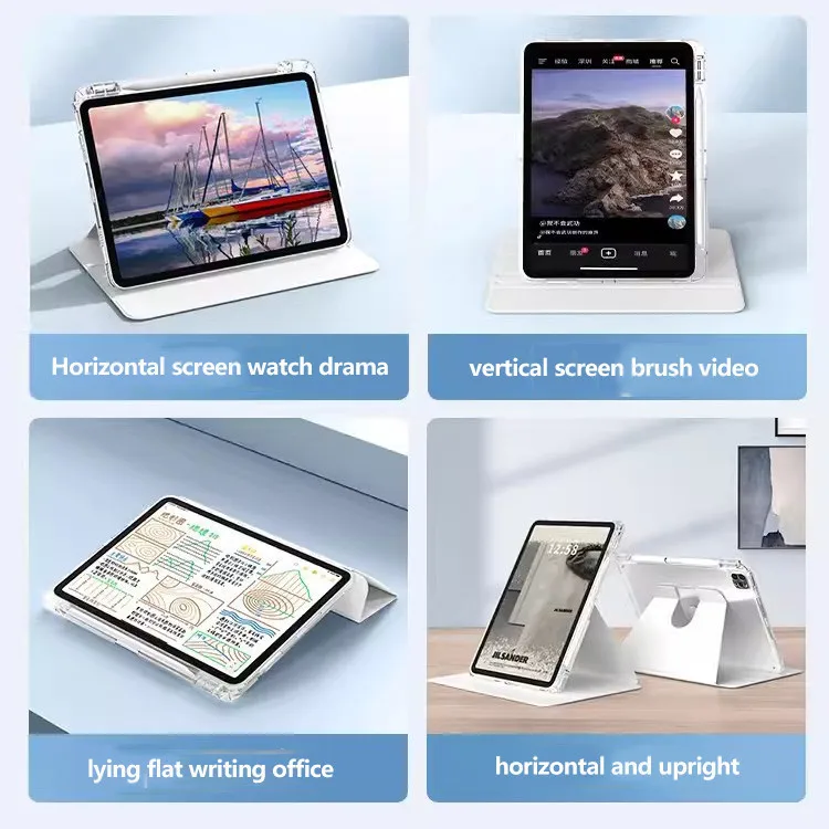 Estojo rígido transparente de acrílico rotativo, iPad Air 11, 2024, Air6 Pro, 11, 13, 5, 4, 3Pro, 2, 1, 9.7, 10.2, 10th, 10.9, Mini 6, pro12.9